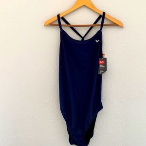TYR diamondfit performance sport one piece swimsuit navy blue 42 NWT